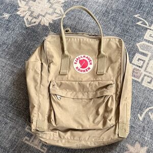Fjallraven Kanken Mini Backpack in Khaki with Red Logo